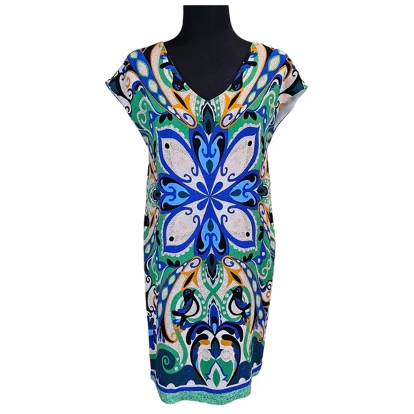 Anthropologie Maeve Folksong V-Neck Bird Print Shift Dress XS Whimsical Unique - Picture 2 of 13